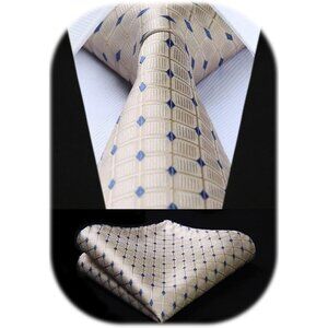 Men's Plaid Checkered Tie with Pocket Square Woven Necktie Handkerchief Set